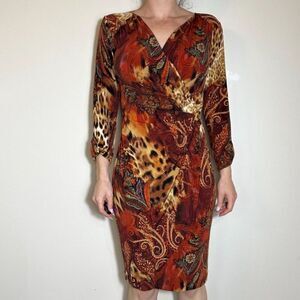 Vintage Cache Knee Length Animal Print Knee Length Dress Size Large